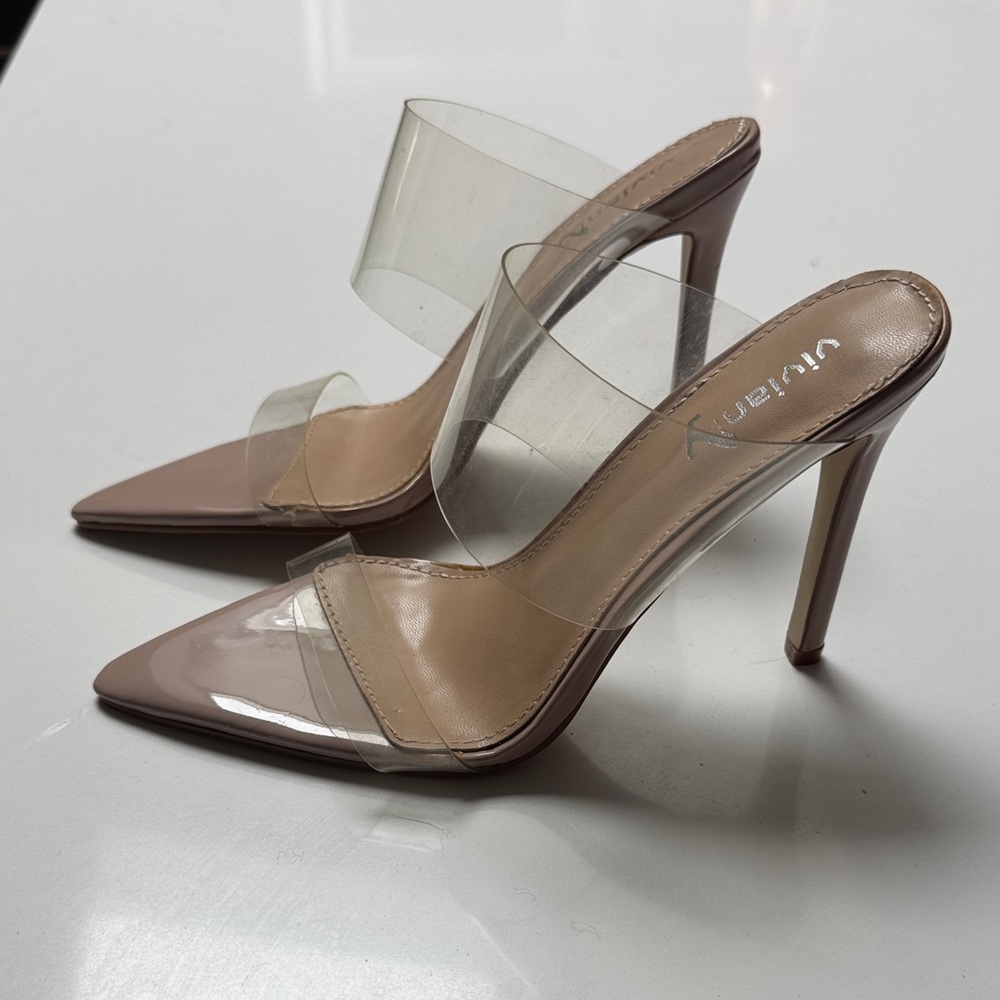 Clear Strap Nude Pointed Toe Stiletto Heels